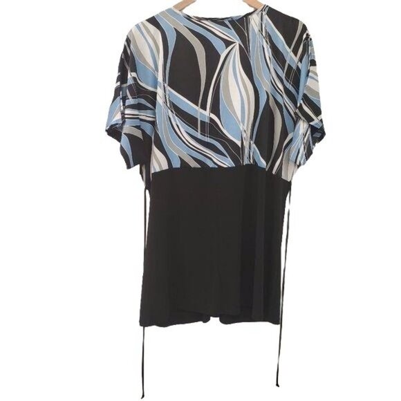 George | Short  Sleeve Blouse w/ tie & jewel - Picture 2 of 7